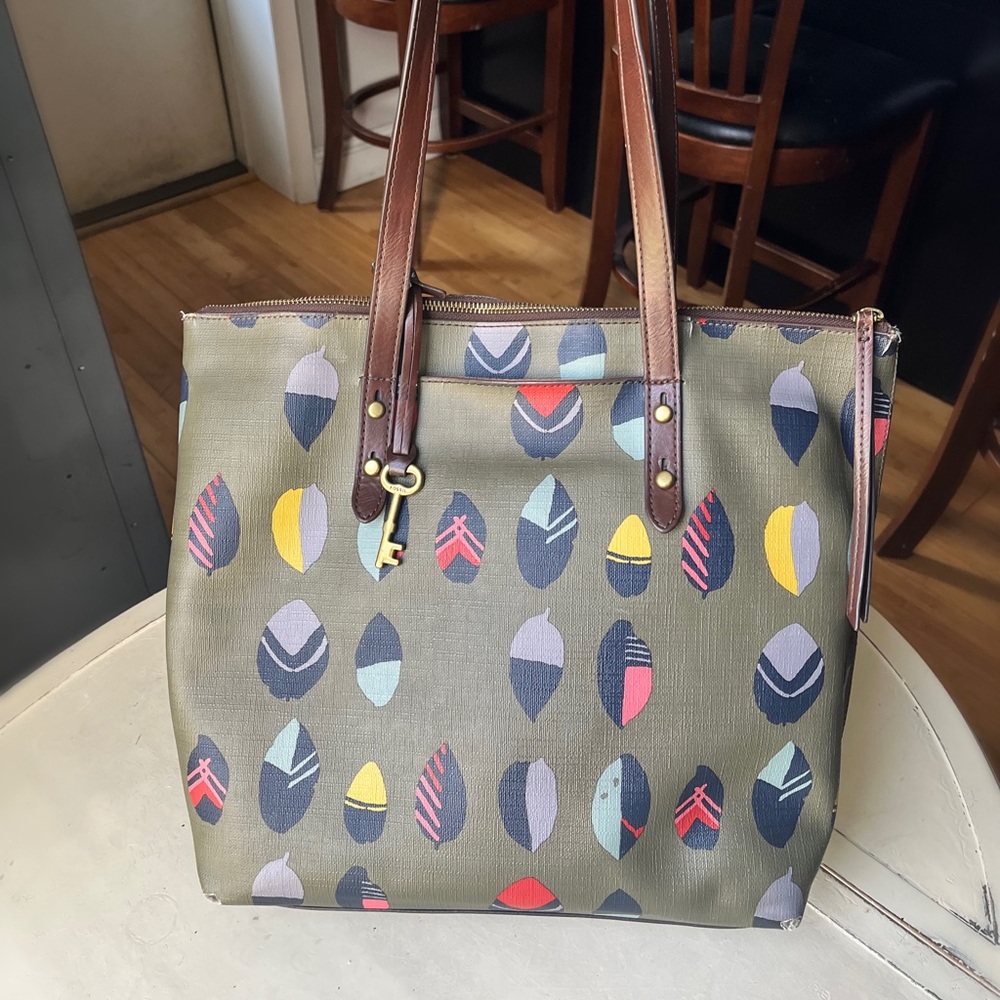 Fossil Leaf Print Shoulder Bag